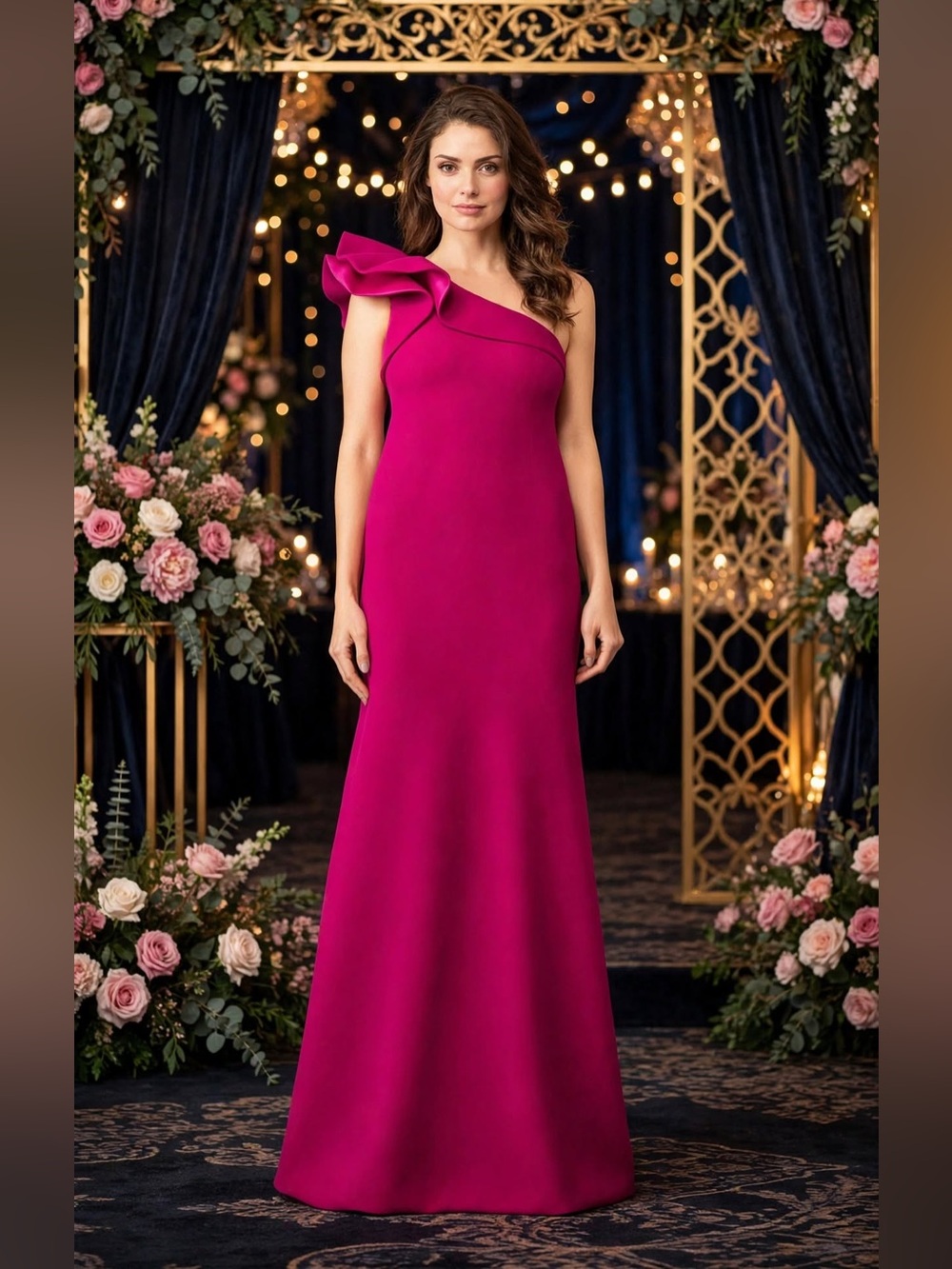 Carmen Marc Valvo Fuchsia Ruffle Gown size